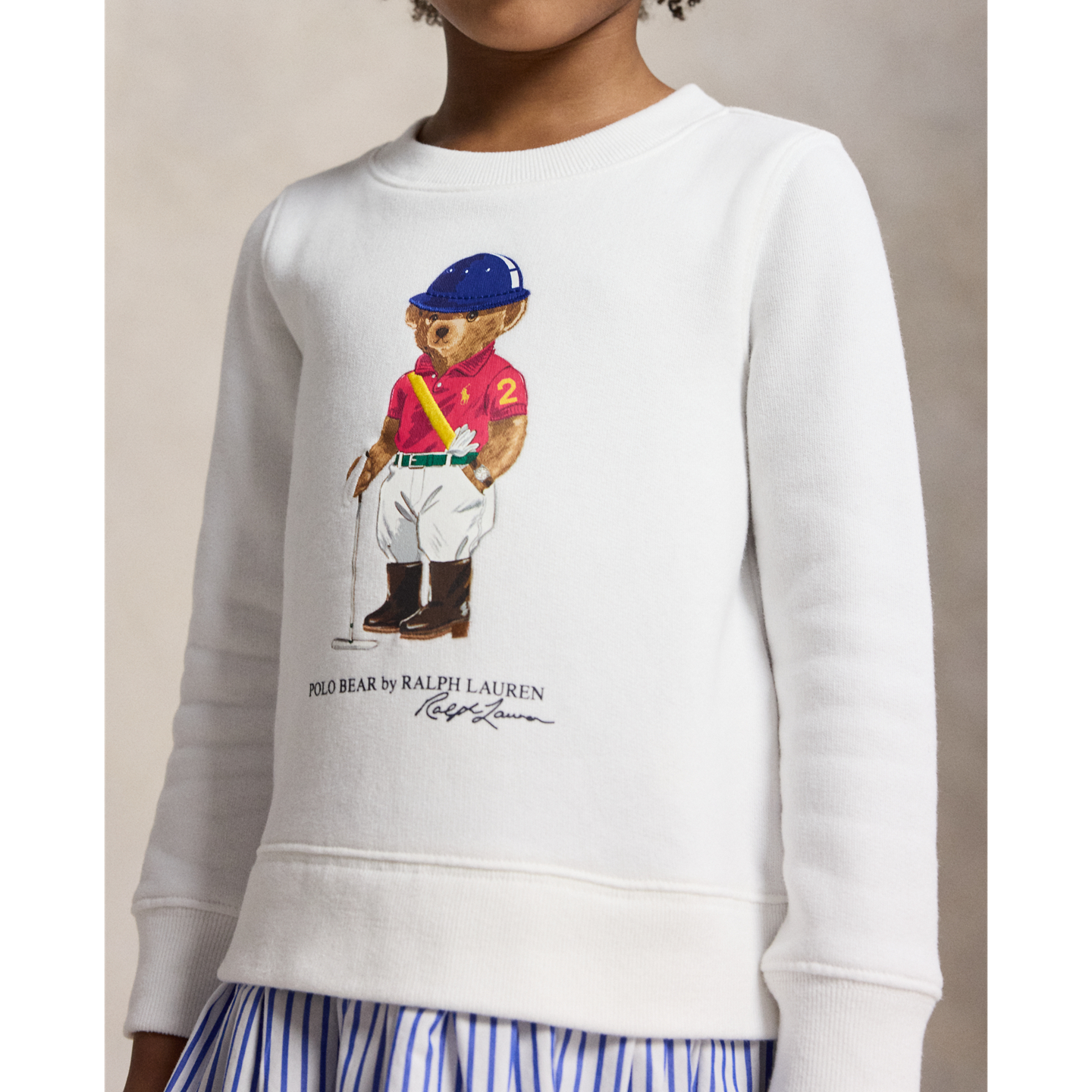 Детское платье Ralph Lauren Polo Bear Striped-Skirt Fleece, цвет: Белый — фото 3