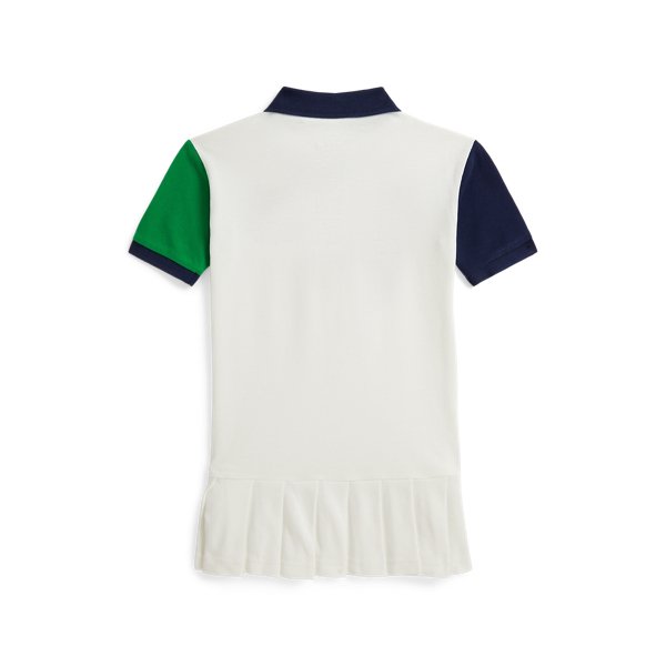 Deckwash White Color-Blocked Cotton Mesh Polo Dress Girls 2-6x 2