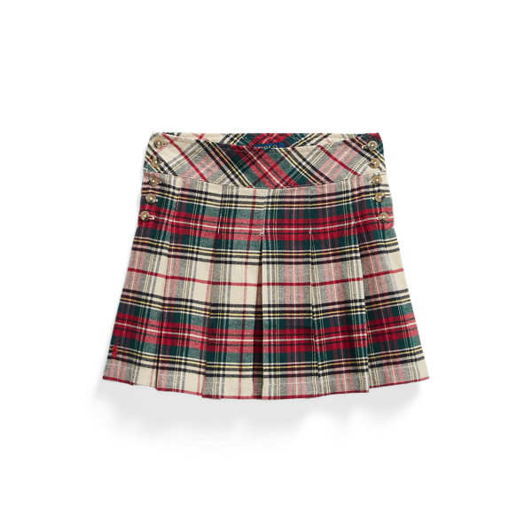 Plaid Pleated Cotton Twill Skirt