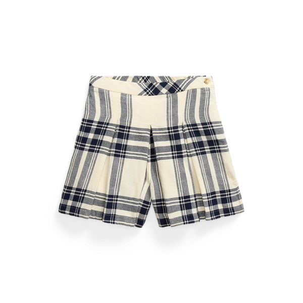 Plaid Pleated Cotton Twill Culotte Short
