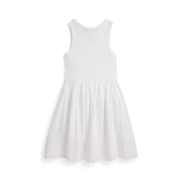 White Eyelet-Skirt Ribbed Cotton Dress Girls 2-6x 2