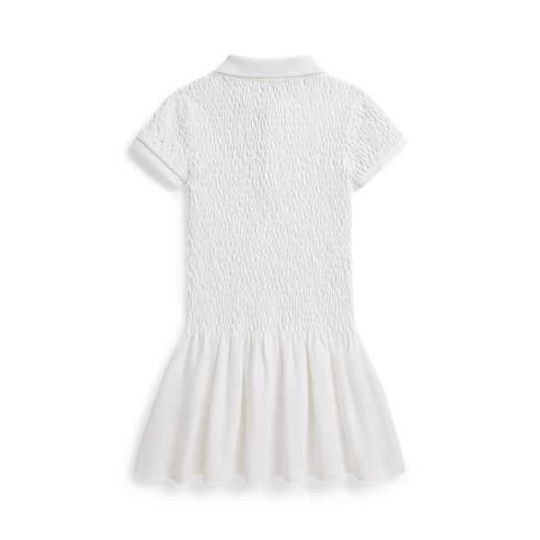 White Smocked Stretch Mesh Polo Dress Girls 2-6x 3