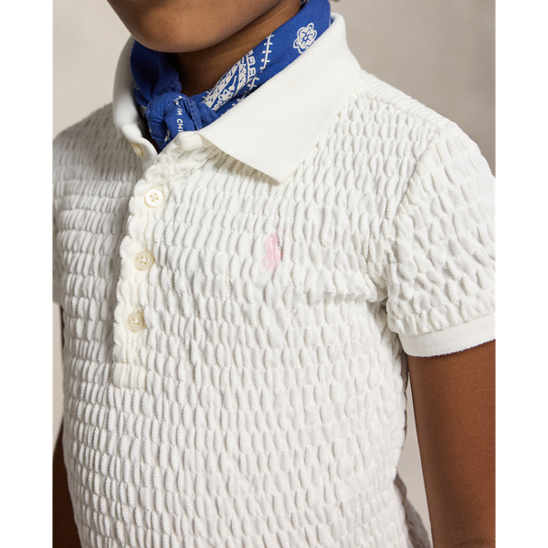 White Smocked Stretch Mesh Polo Dress Girls 2-6x 5