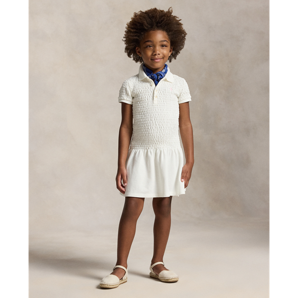 White Smocked Stretch Mesh Polo Dress Girls 2-6x 6