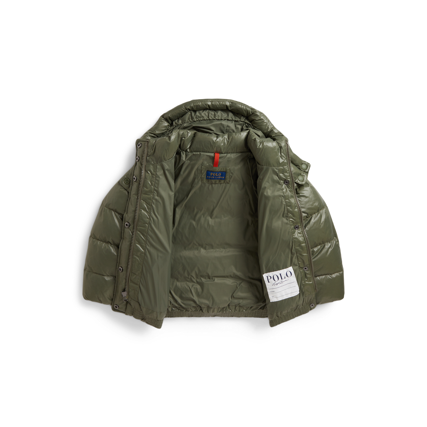 Детская куртка Ralph Lauren Glossy Down Hooded, цвет: Оливковый — фото 5