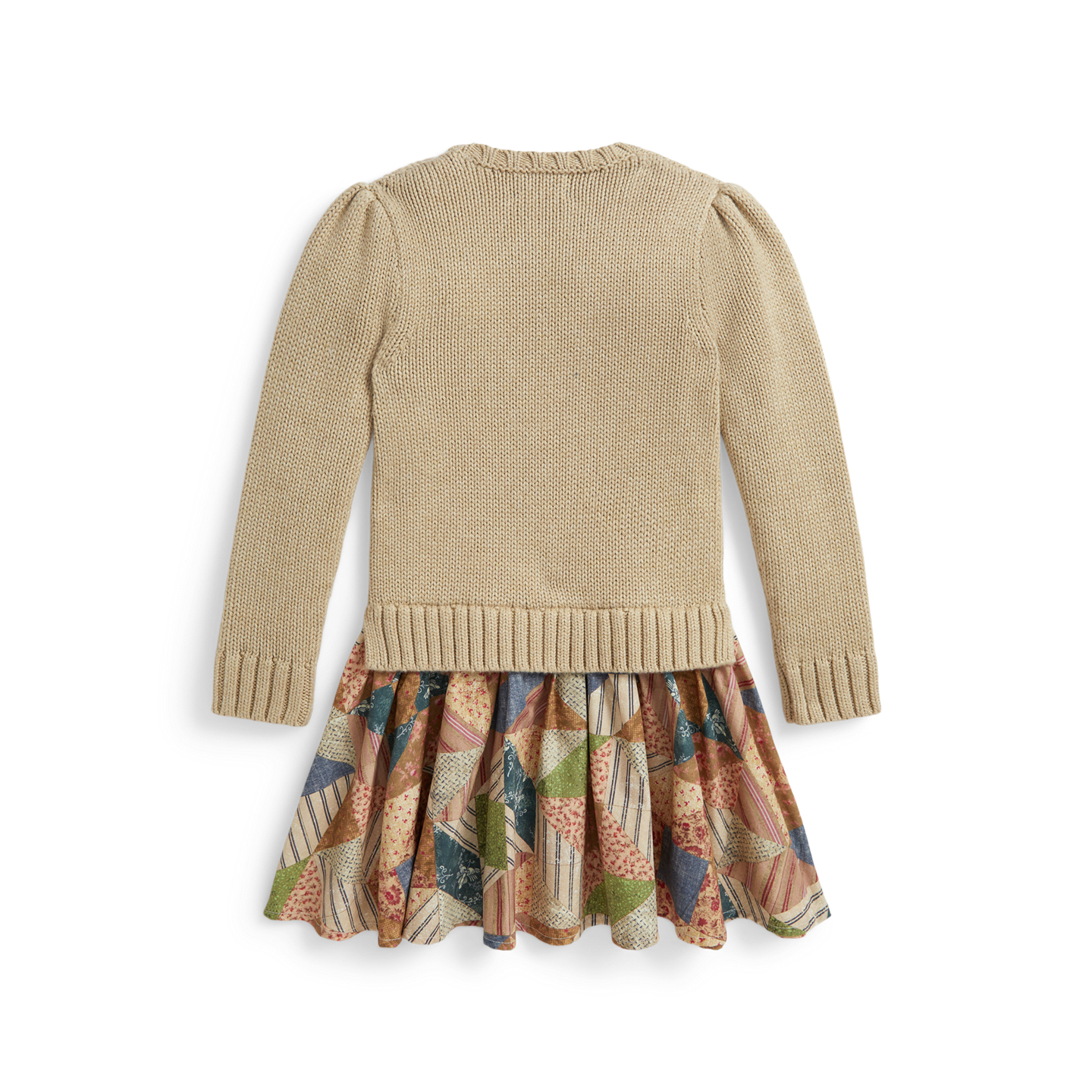 Детское платье Ralph Lauren Flag Patchwork-Print Sweater Dress, цвет: Овсяный разноцветный — фото 1