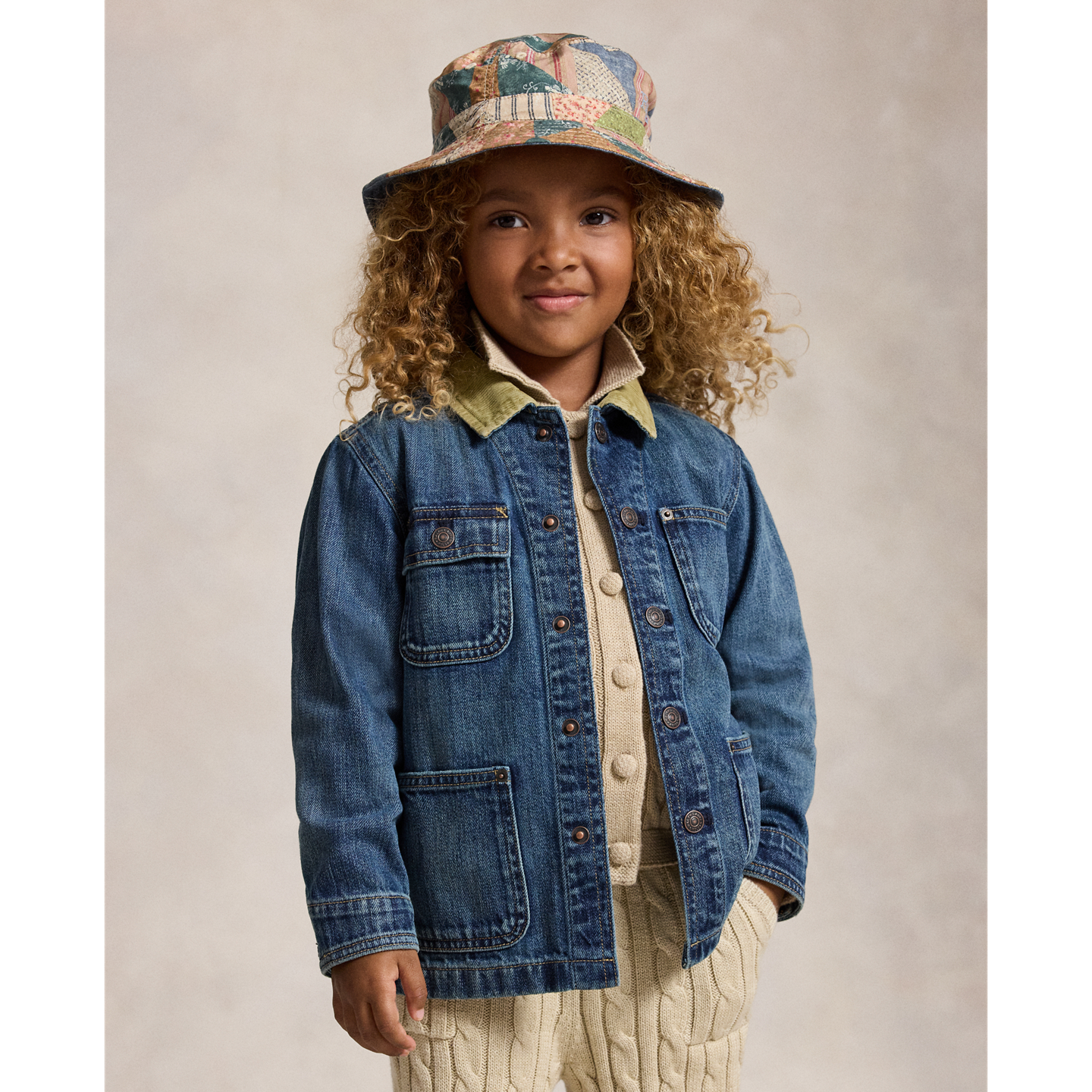 Детская куртка Ralph Lauren Patchwork Polo Bear Denim Utility, цвет: Варёный — фото 5