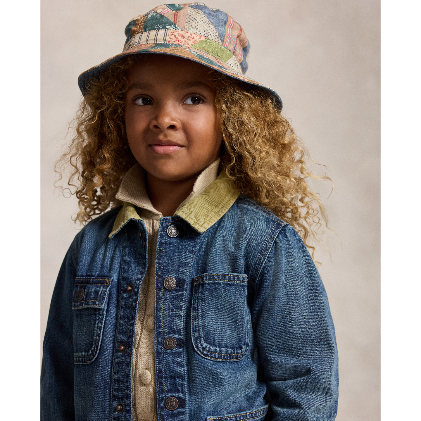 Детская куртка Ralph Lauren Patchwork Polo Bear Denim Utility, цвет: Варёный — фото 3