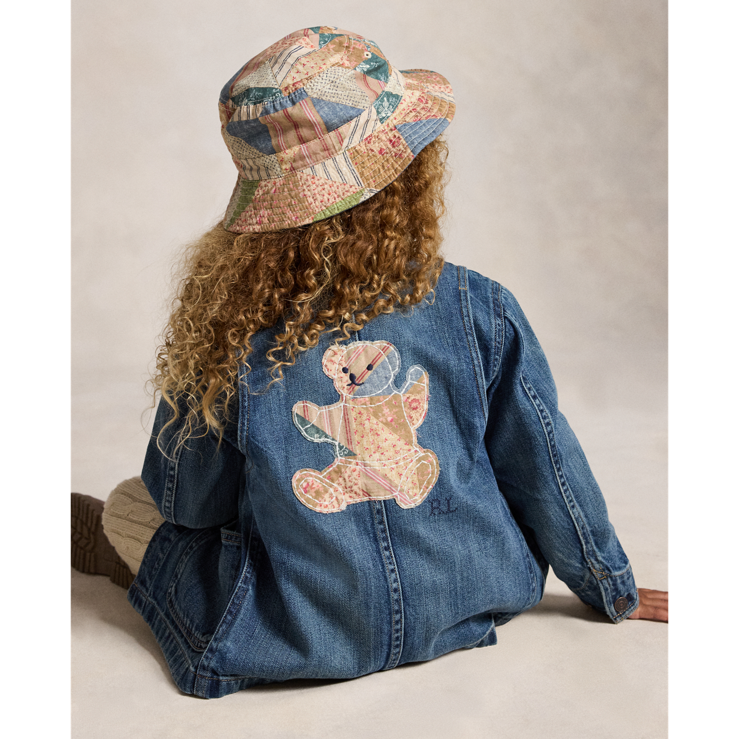 Детская куртка Ralph Lauren Patchwork Polo Bear Denim Utility, цвет: Варёный — фото 4