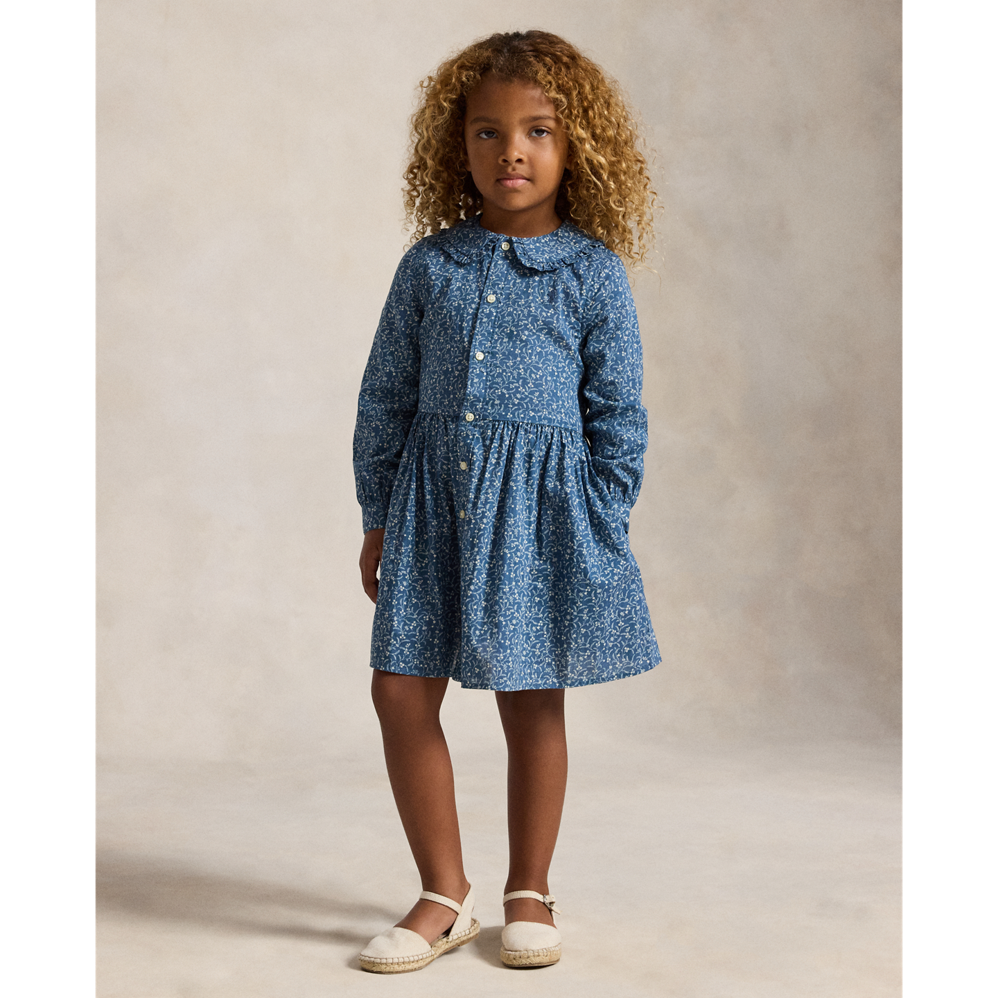Детское платье Ralph Lauren Floral Cotton Shirtdress, цвет: С принтом синий — фото 4