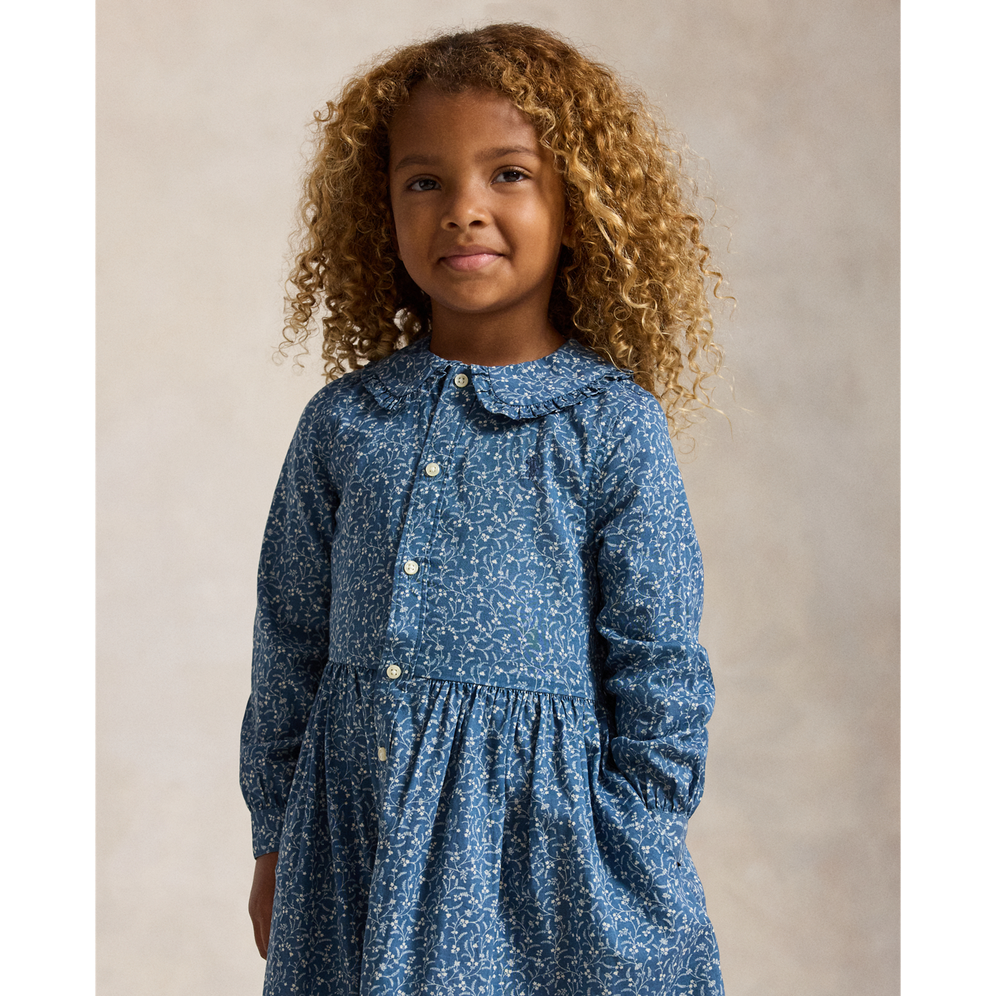 Детское платье Ralph Lauren Floral Cotton Shirtdress, цвет: С принтом синий — фото 2