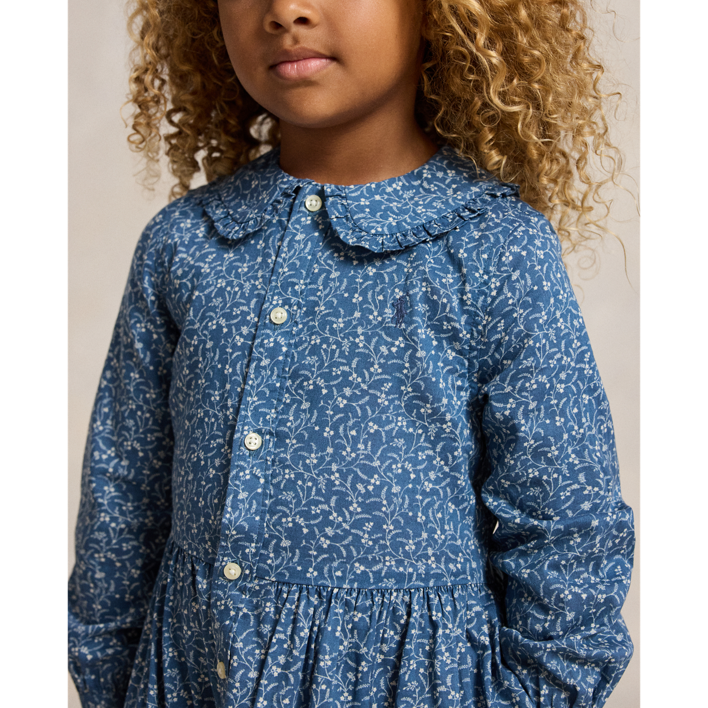 Детское платье Ralph Lauren Floral Cotton Shirtdress, цвет: С принтом синий — фото 3