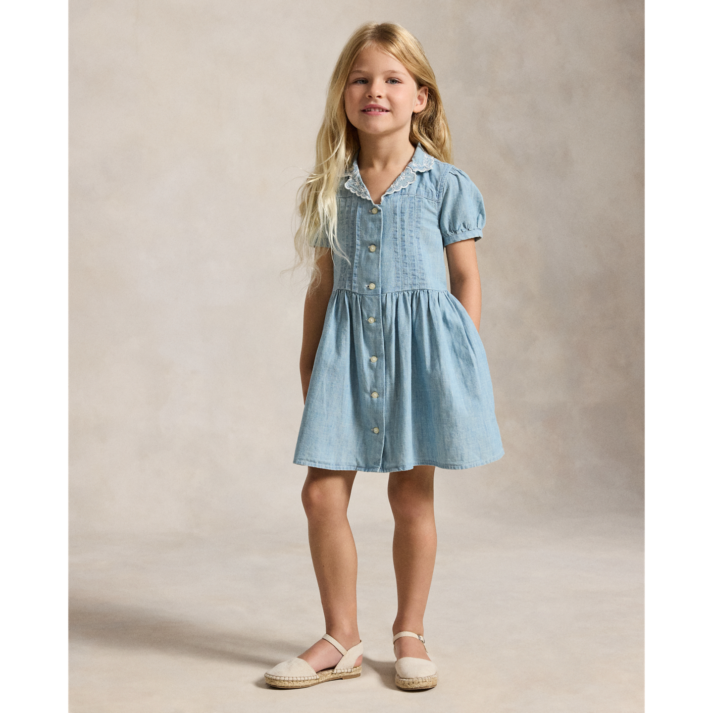 Детское платье Ralph Lauren Indigo Cotton Chambray Shirtdress, цвет: Средняя варка — фото 4