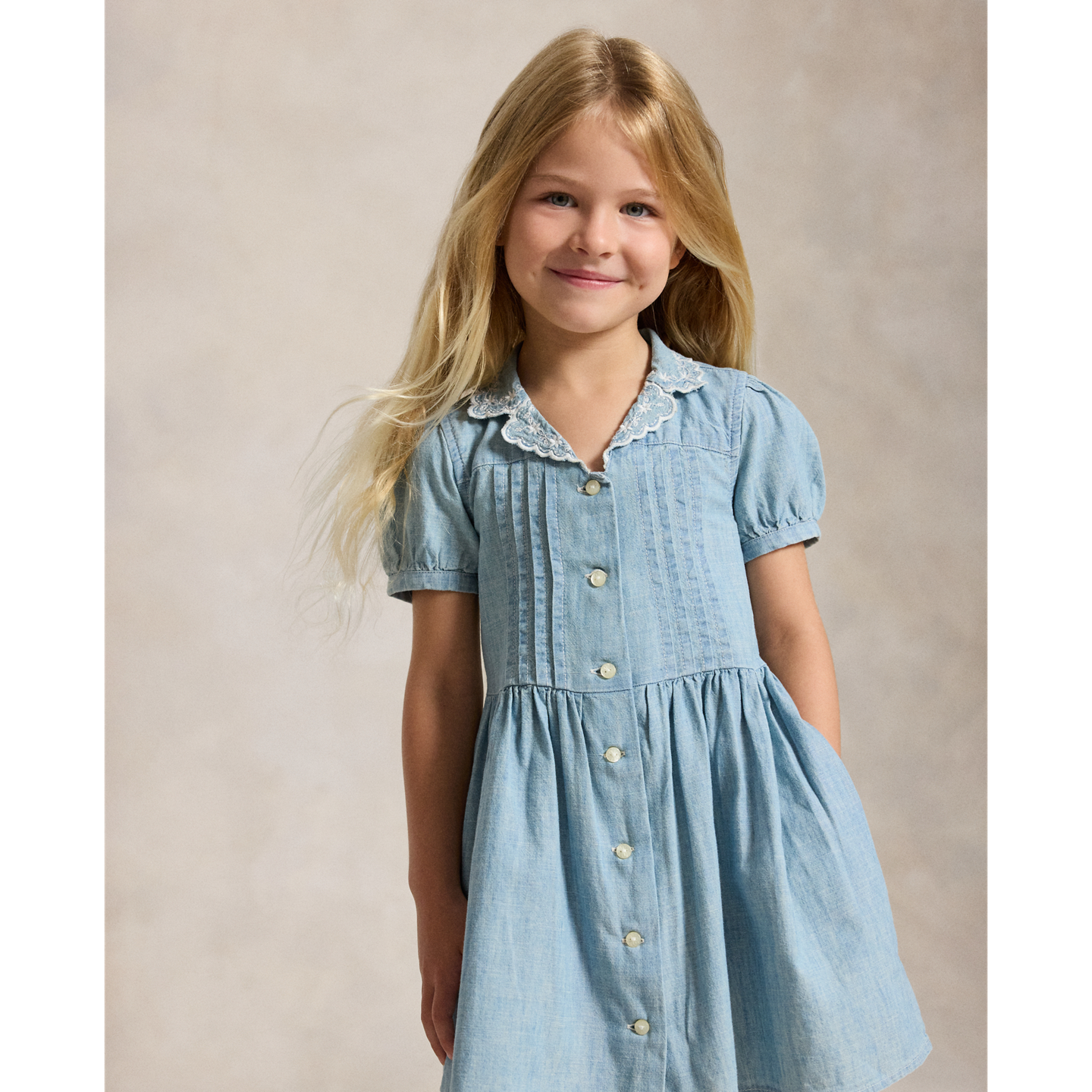Детское платье Ralph Lauren Indigo Cotton Chambray Shirtdress, цвет: Средняя варка — фото 2