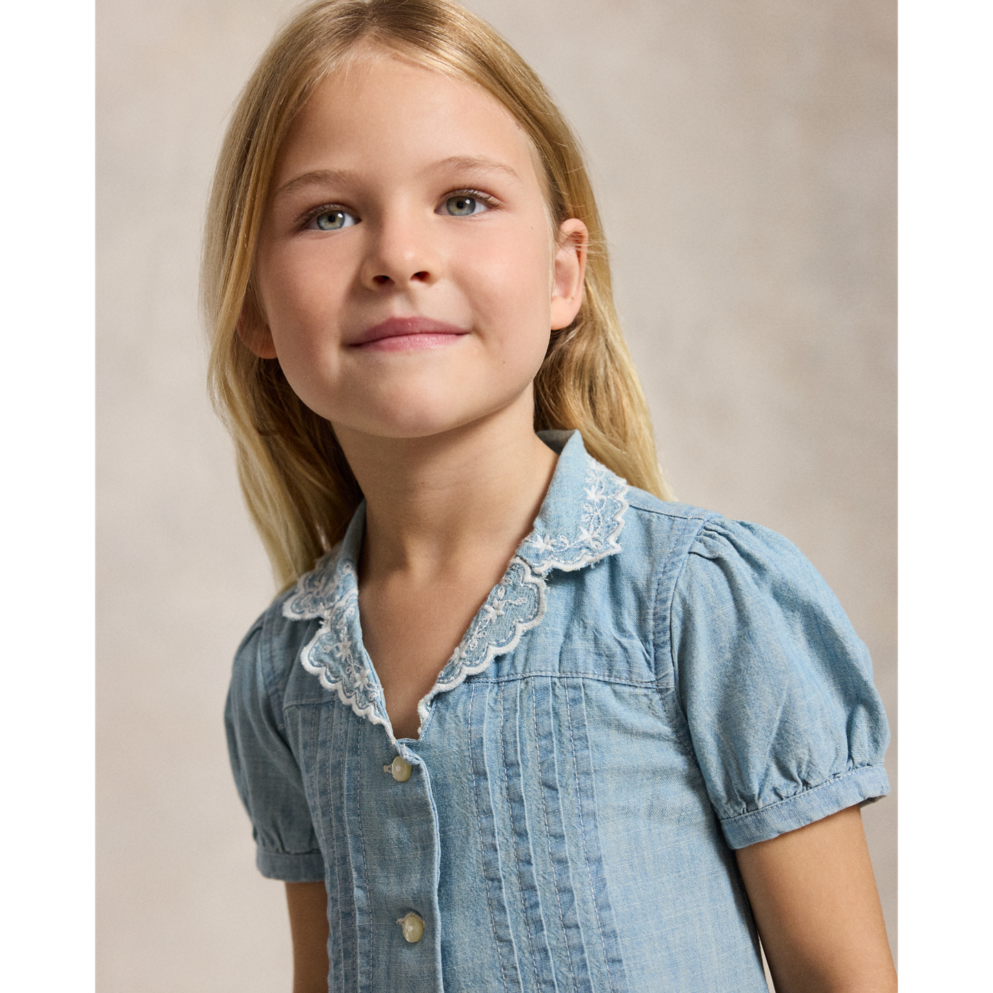 Детское платье Ralph Lauren Indigo Cotton Chambray Shirtdress, цвет: Средняя варка — фото 3