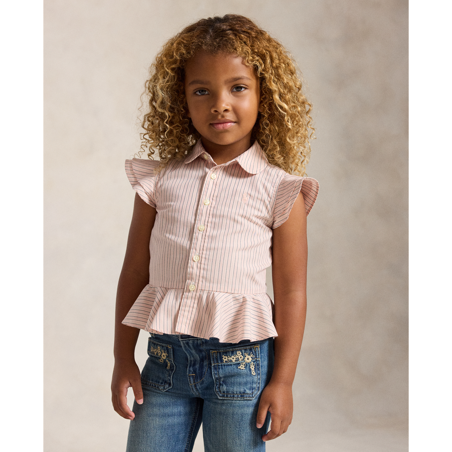 Детская рубашка Ralph Lauren Striped Cotton Peplum, цвет: Розовый тёмно-синий разноцветный — фото 4
