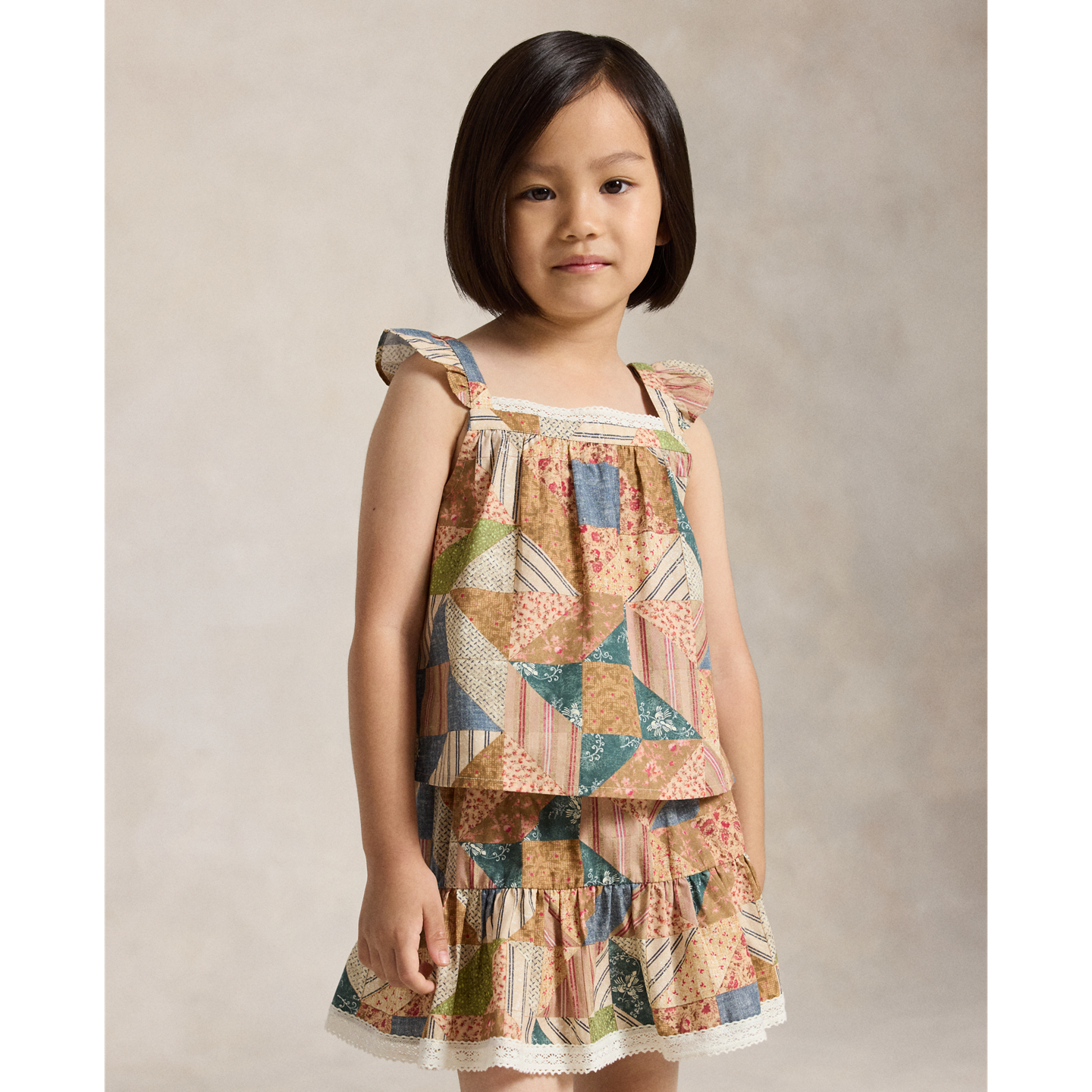 Детский топ Ralph Lauren Patchwork-Print Cotton Boxy, цвет: С принтом — фото 4
