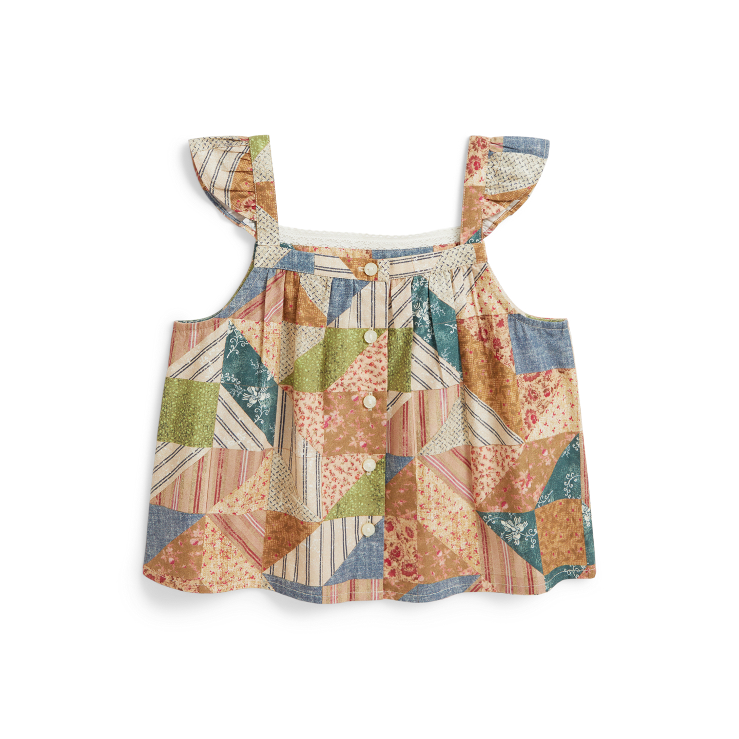 Детский топ Ralph Lauren Patchwork-Print Cotton Boxy, цвет: С принтом — фото 1