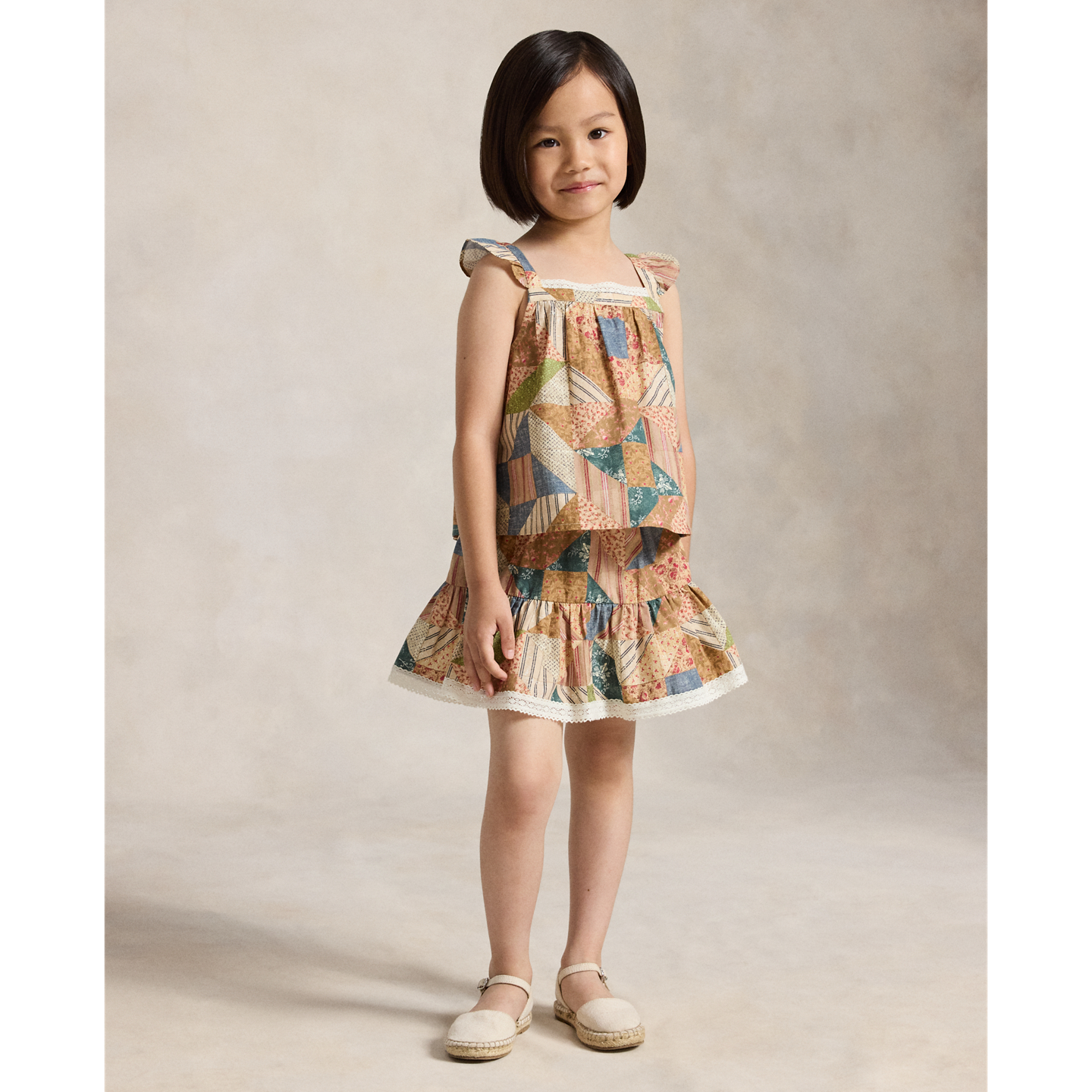 Детский топ Ralph Lauren Patchwork-Print Cotton Boxy, цвет: С принтом — фото 2