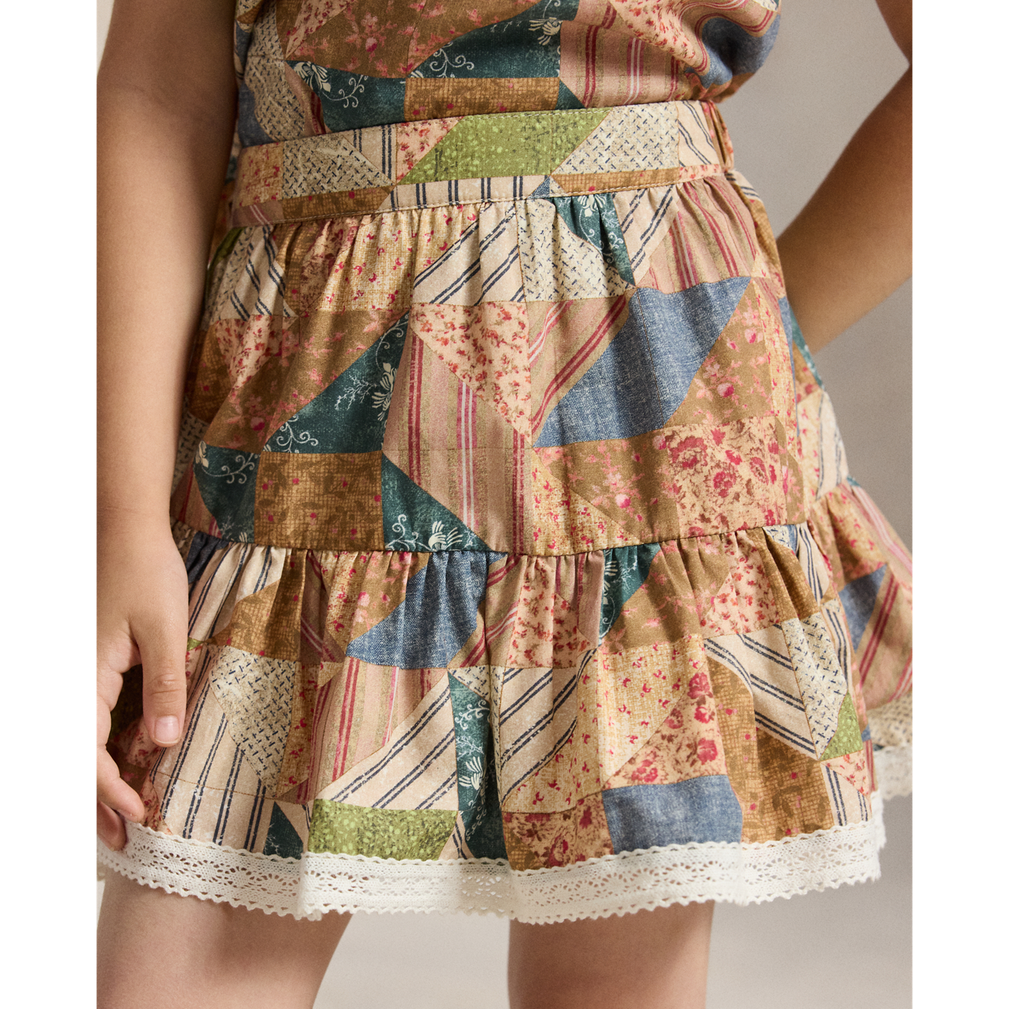Детская юбка Ralph Lauren Patchwork-Print Cotton Tiered, цвет: С принтом — фото 3