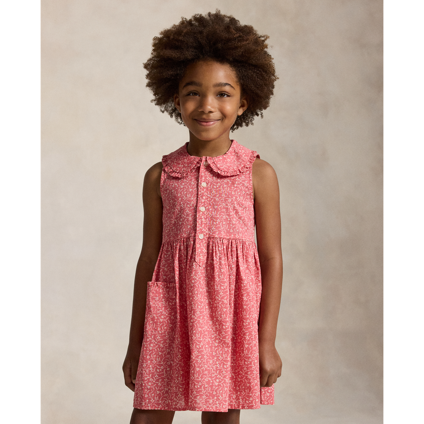 Детское платье Ralph Lauren Floral Cotton Shirtdress, цвет: С принтом розовый — фото 2
