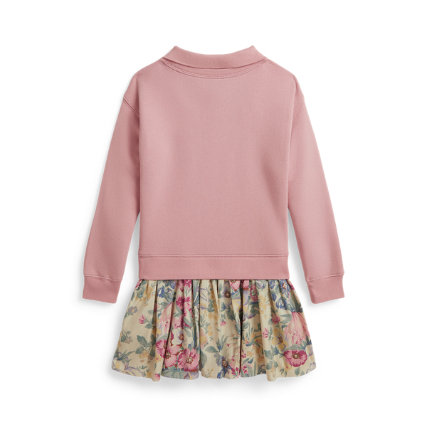 Floral-Skirt Terry Collared Dress