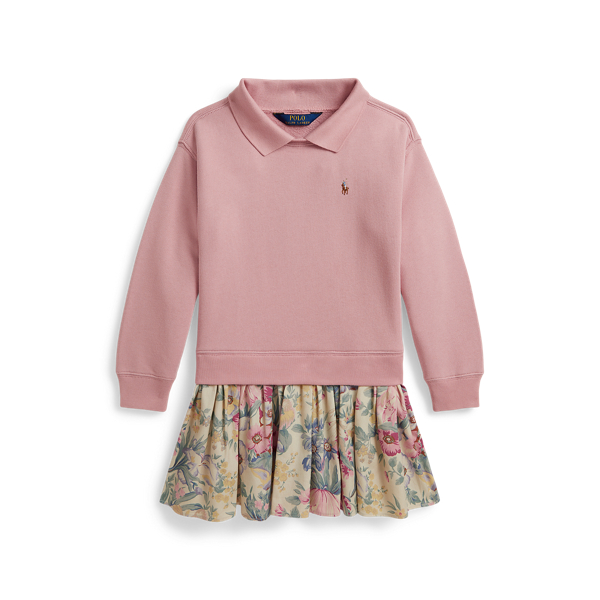 Floral-Skirt Terry Collared Dress