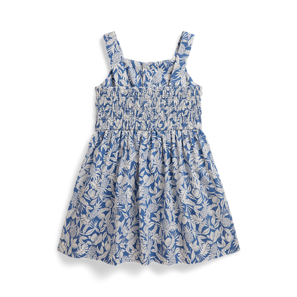 Blue Pineapple-Print Smocked Cotton Dress Girls 2-6x 2