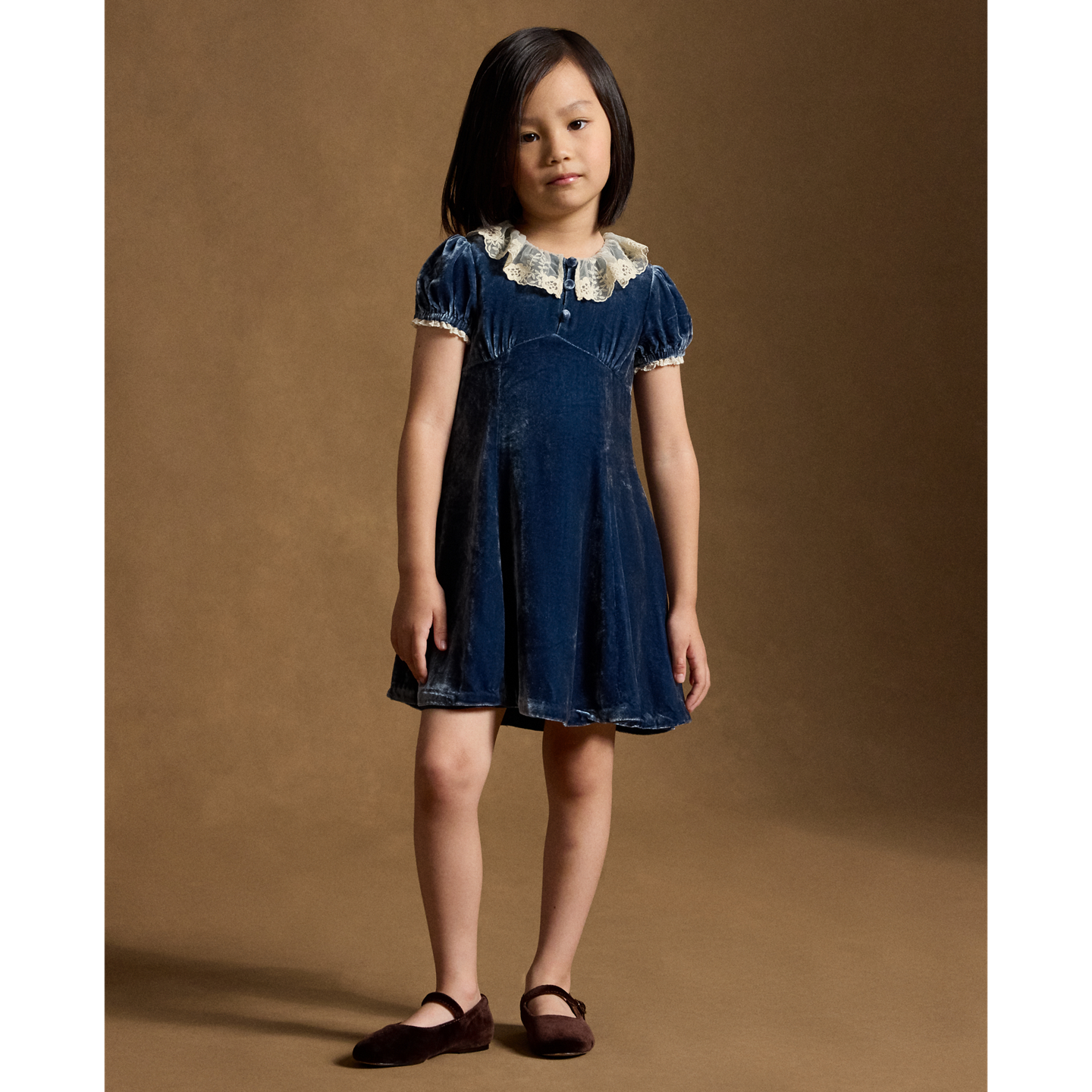 Детское платье Ralph Lauren Lace-Trim Velvet, цвет: Синий — фото 4