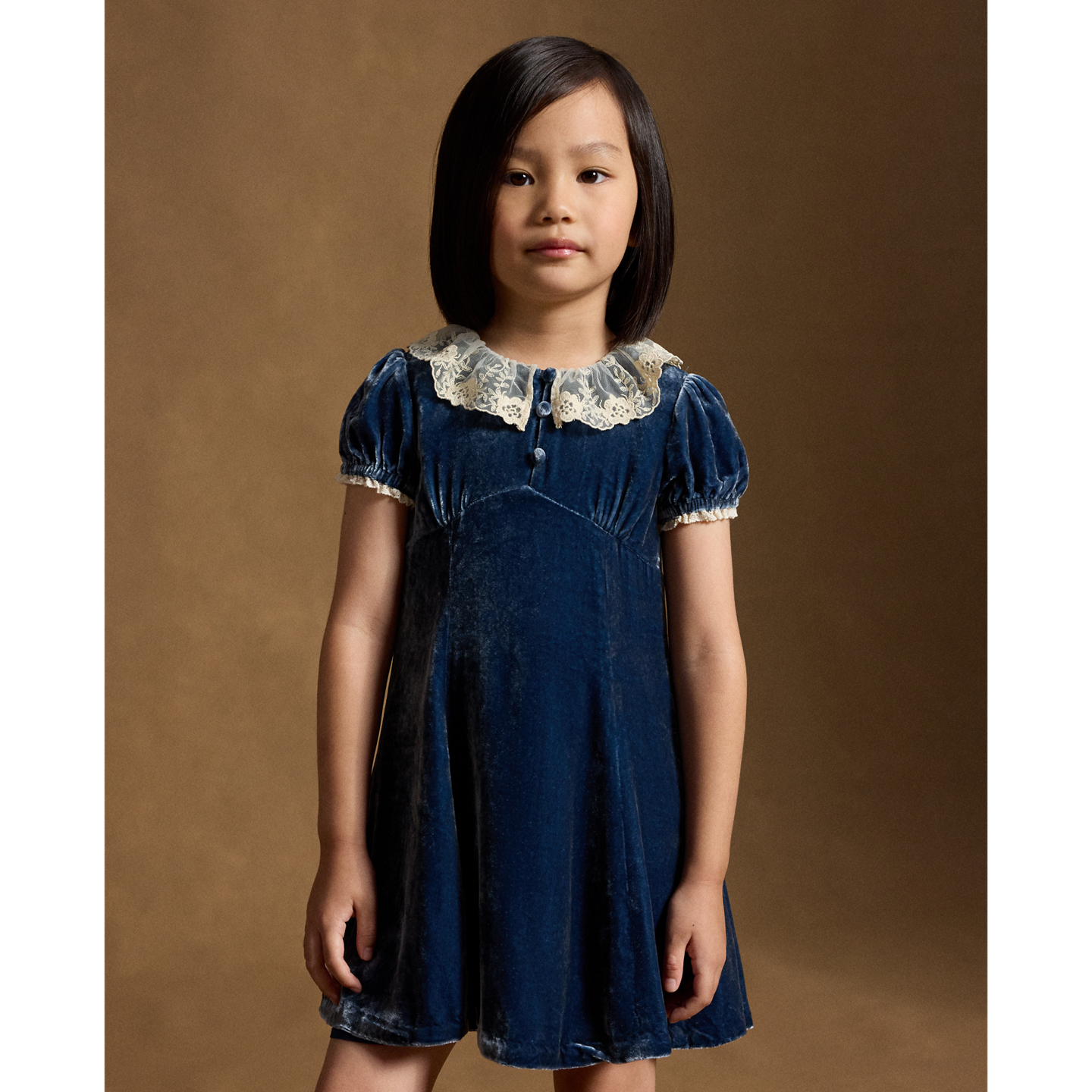 Детское платье Ralph Lauren Lace-Trim Velvet, цвет: Синий — фото 2