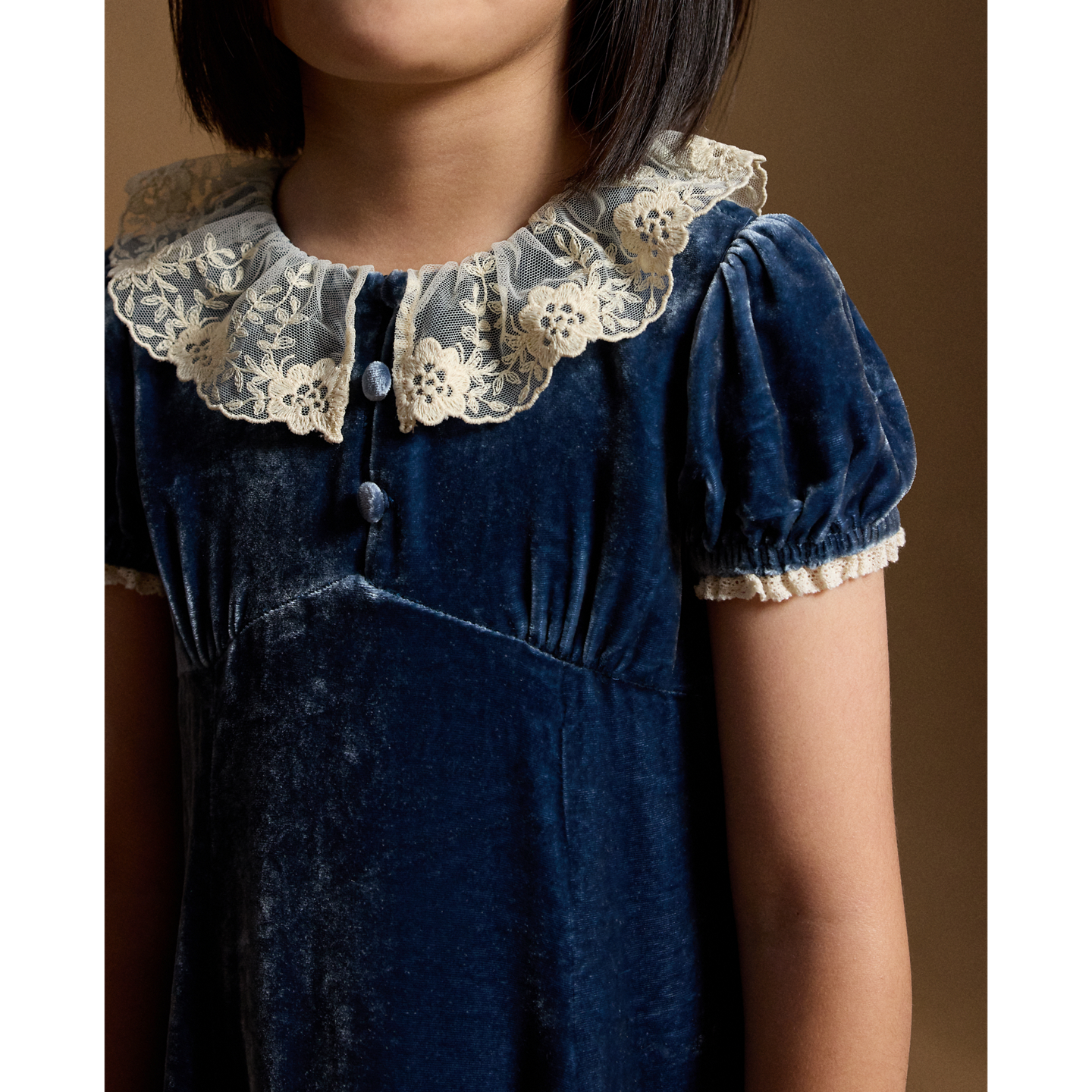 Детское платье Ralph Lauren Lace-Trim Velvet, цвет: Синий — фото 3