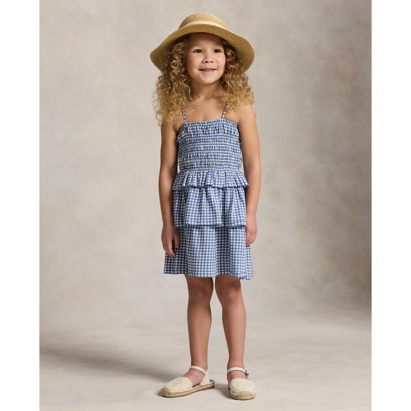 Детское платье Ralph Lauren Plaid Smocked Cotton Jersey, цвет: Синий в мелкую клетку — фото 4