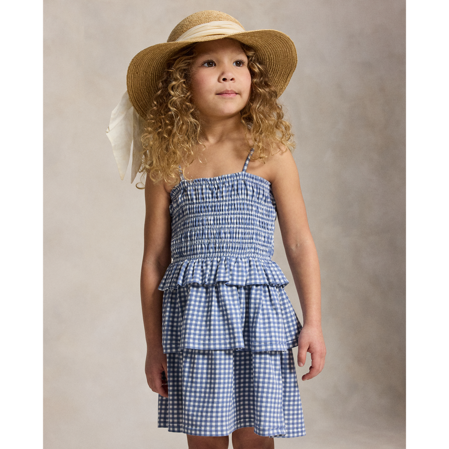 Детское платье Ralph Lauren Plaid Smocked Cotton Jersey, цвет: Синий в мелкую клетку — фото 2