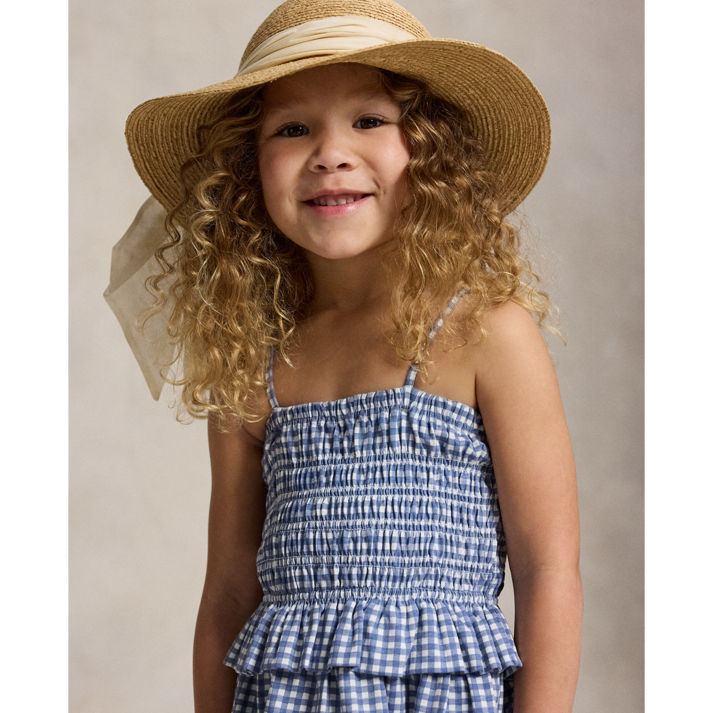 Детское платье Ralph Lauren Plaid Smocked Cotton Jersey, цвет: Синий в мелкую клетку — фото 3