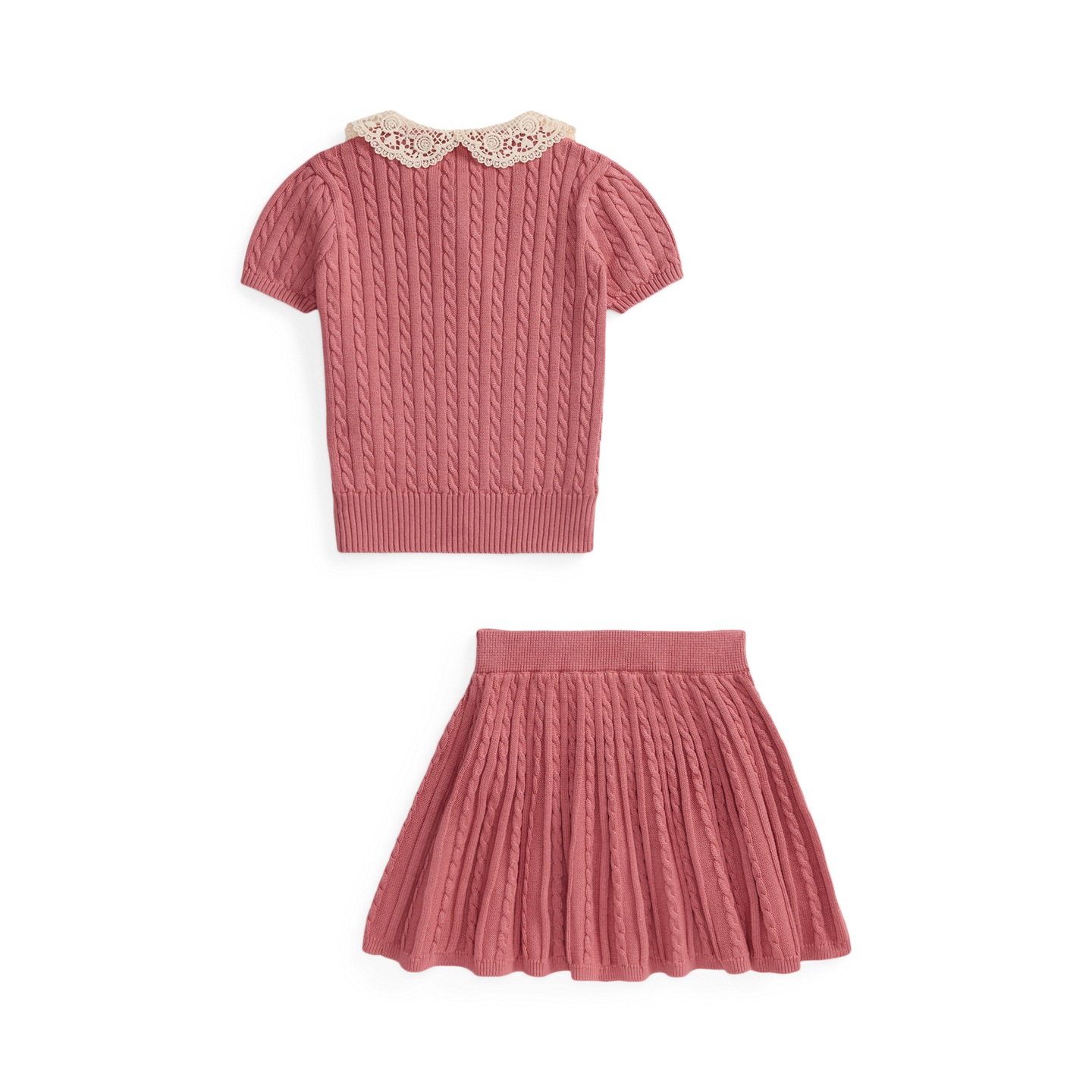 Детские комплекты Ralph Lauren Mini-Cable Cotton Polo Shirt & Skirt, цвет: Холщовый розовый — фото 1