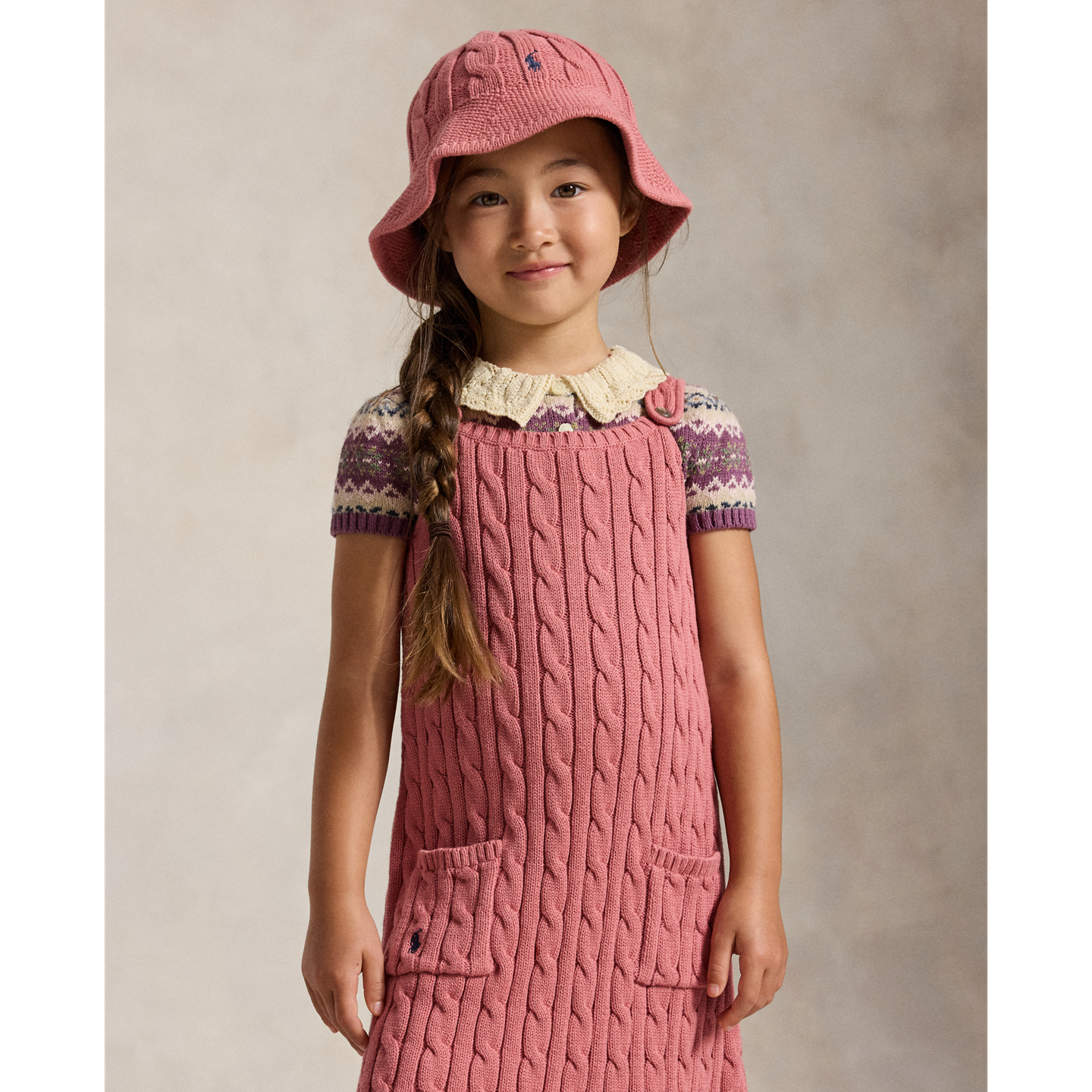 Детское платье Ralph Lauren Cable-Knit Cotton Sweater Dress, цвет: Холщовый розовый — фото 2
