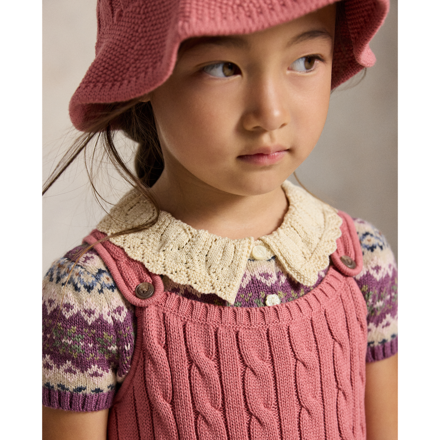 Детское платье Ralph Lauren Cable-Knit Cotton Sweater Dress, цвет: Холщовый розовый — фото 3