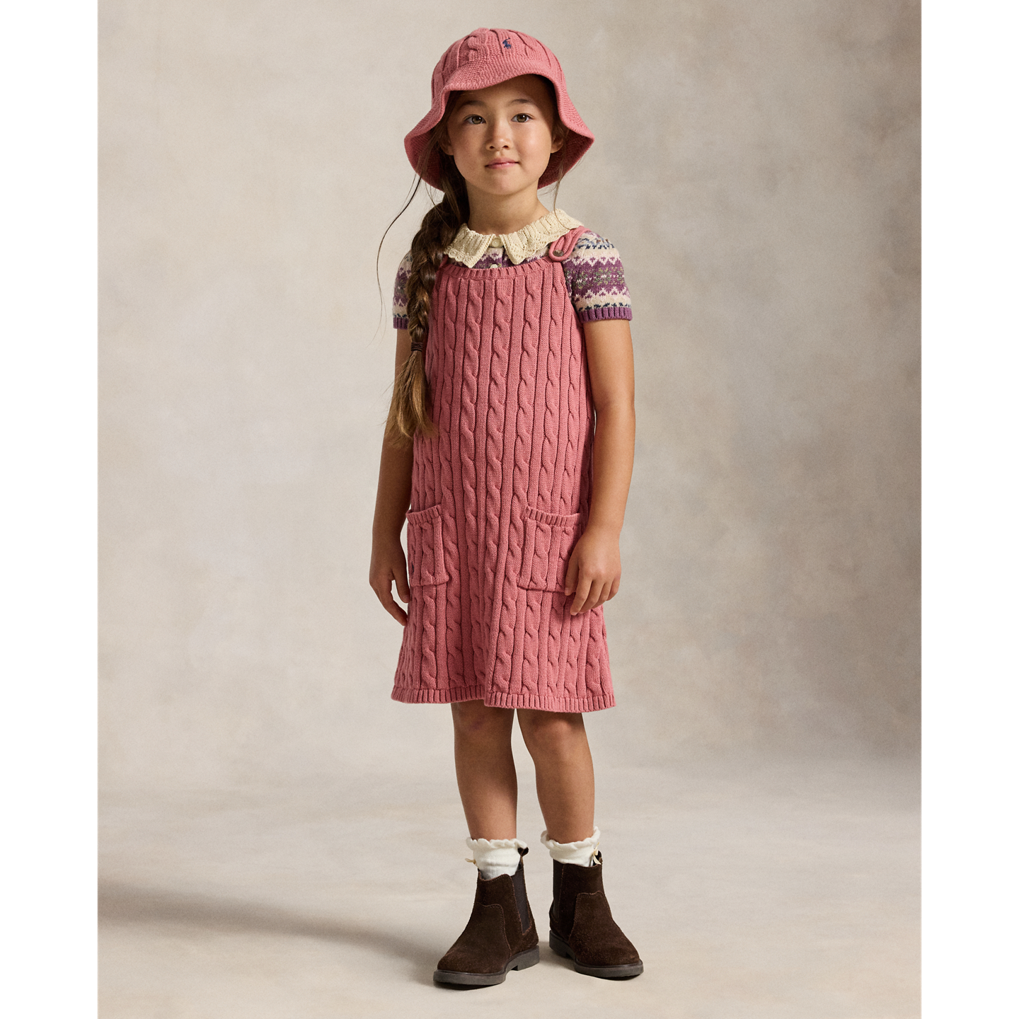 Детское платье Ralph Lauren Cable-Knit Cotton Sweater Dress, цвет: Холщовый розовый — фото 4