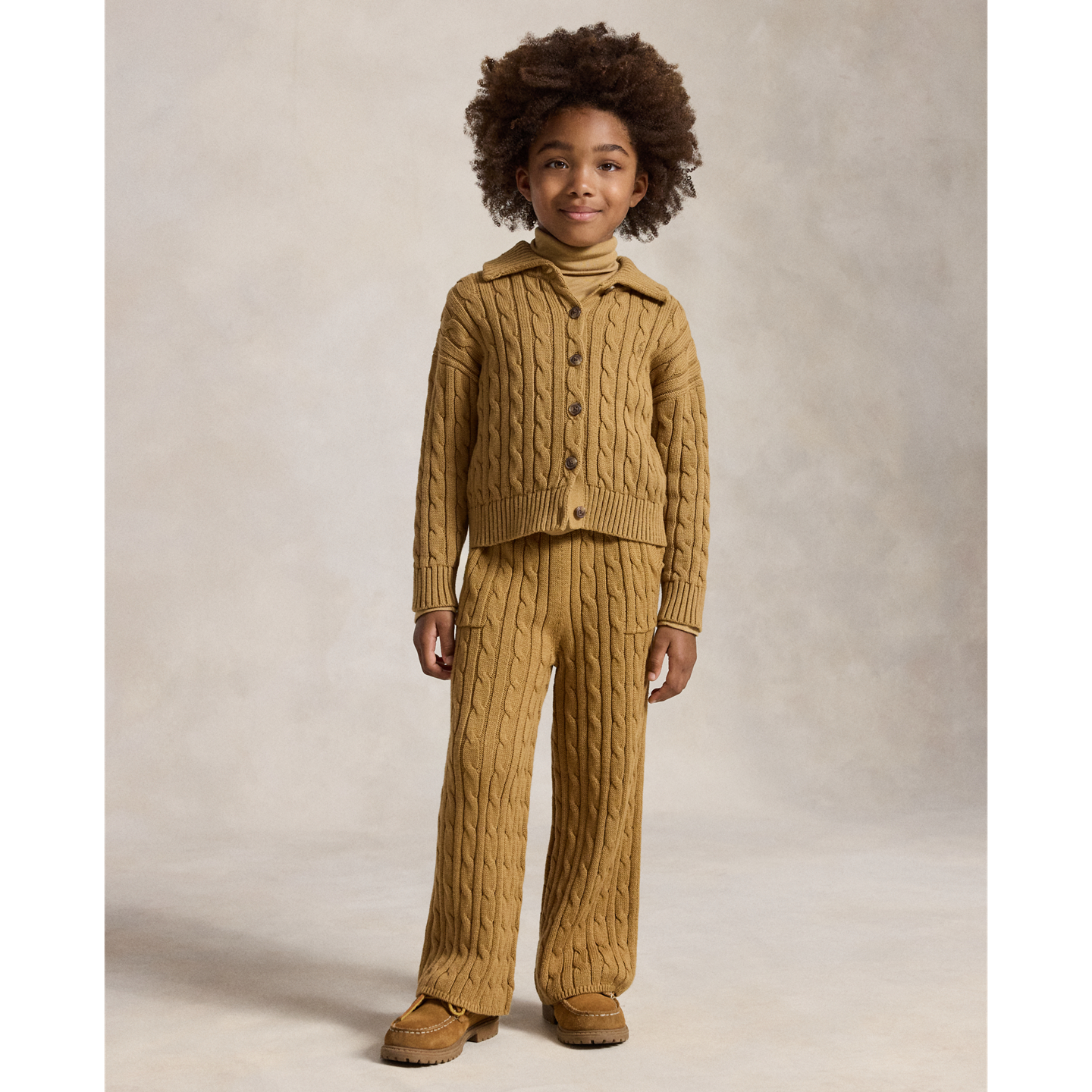 Детские брюки Ralph Lauren Cable-Knit Cotton Wide-Leg Sweater Pant, цвет: Рыжевато-коричневый — фото 4