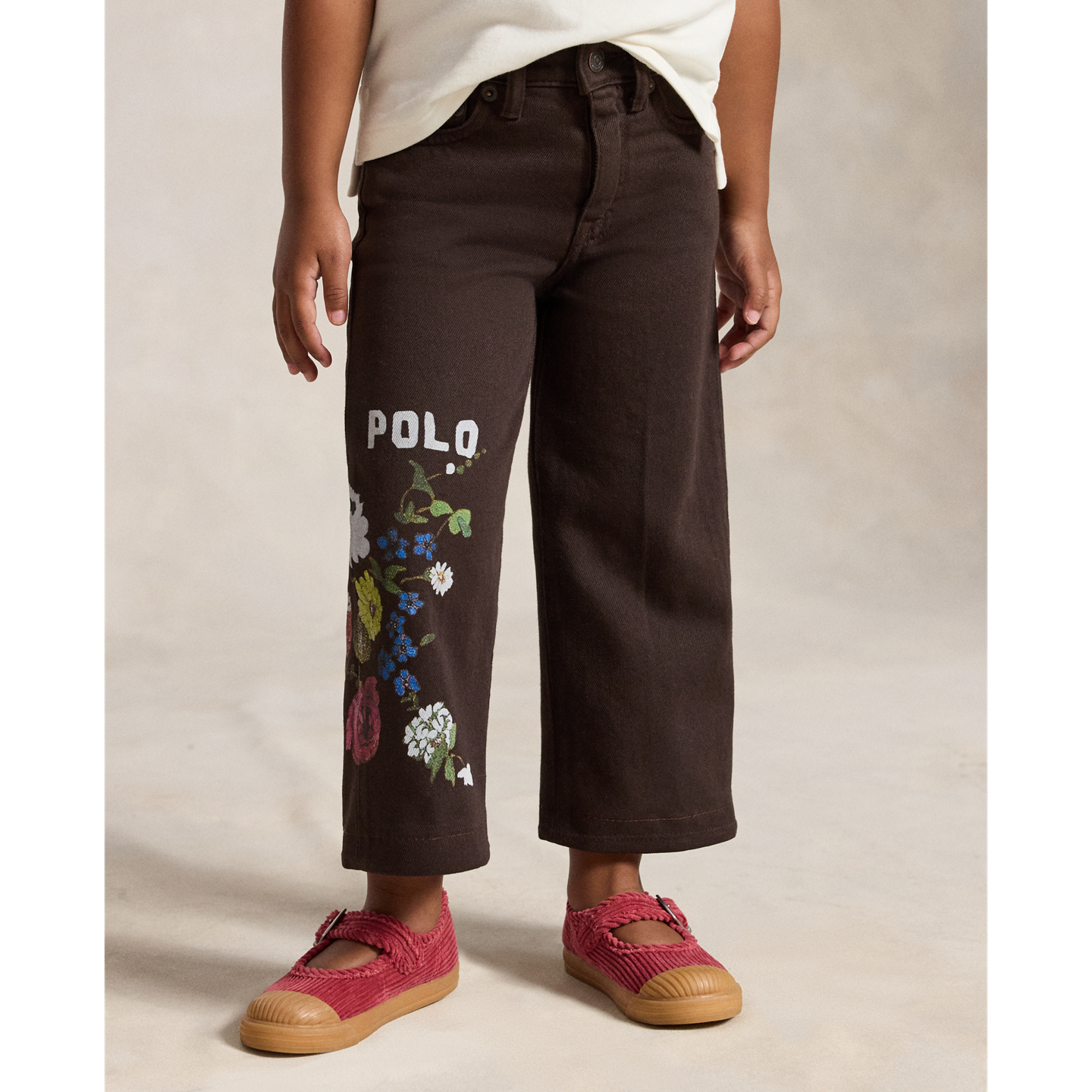Детские джинсы Ralph Lauren Floral Cropped Wide-Leg, цвет: Варёный — фото 2