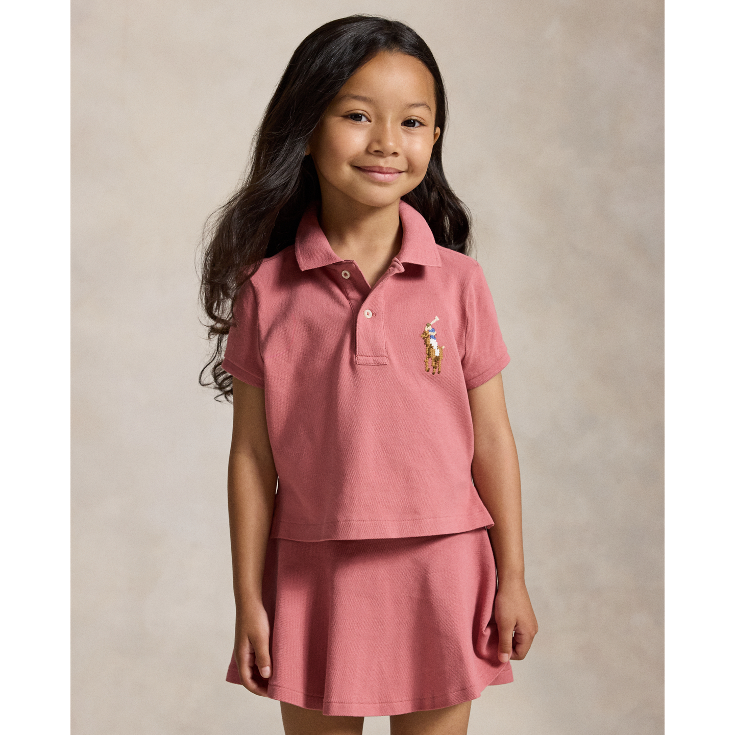 Детское поло Ralph Lauren Boxy Big Pony Stretch Mesh Polo, цвет: Холщовый розовый — фото 4
