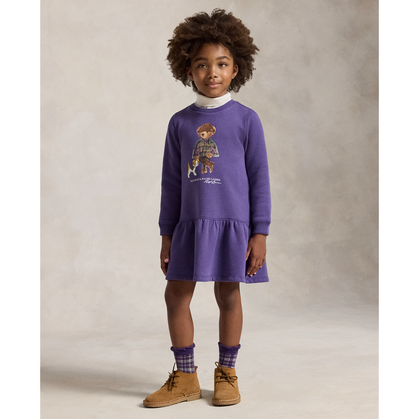 Детское платье Ralph Lauren Polo Bear Fleece Long-Sleeve Dress, цвет: Фиолетовый — фото 4
