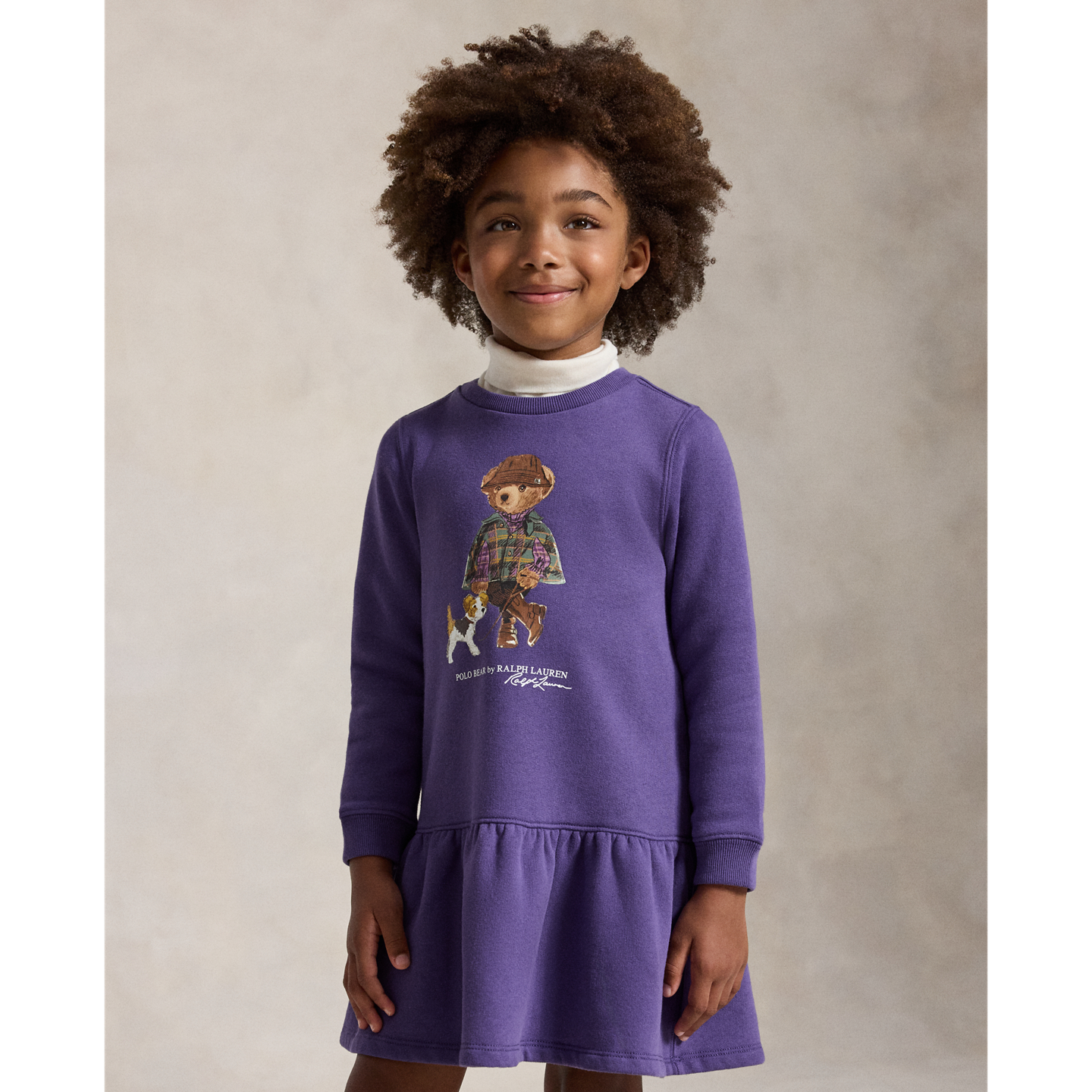 Детское платье Ralph Lauren Polo Bear Fleece Long-Sleeve Dress, цвет: Фиолетовый — фото 2