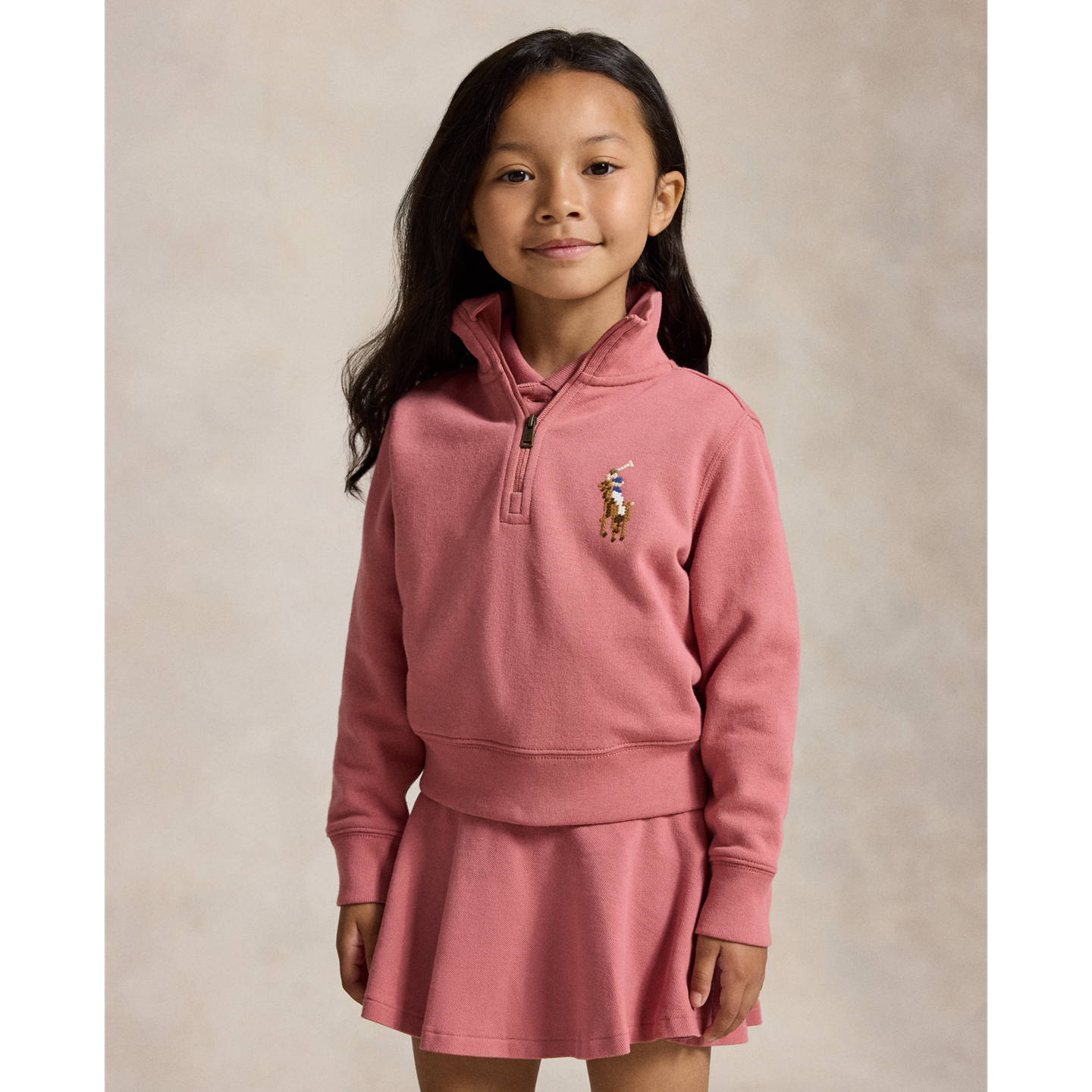 Детский свитер Ralph Lauren Quarter-Zip Fleece Pullover, цвет: Холщовый розовый — фото 4