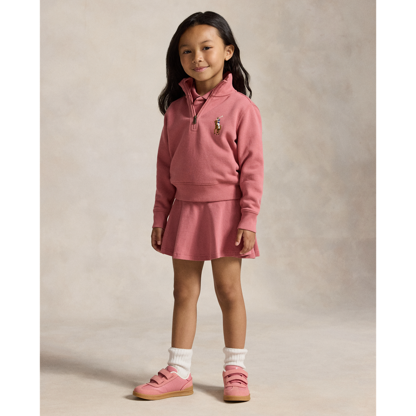 Детский свитер Ralph Lauren Quarter-Zip Fleece Pullover, цвет: Холщовый розовый — фото 2
