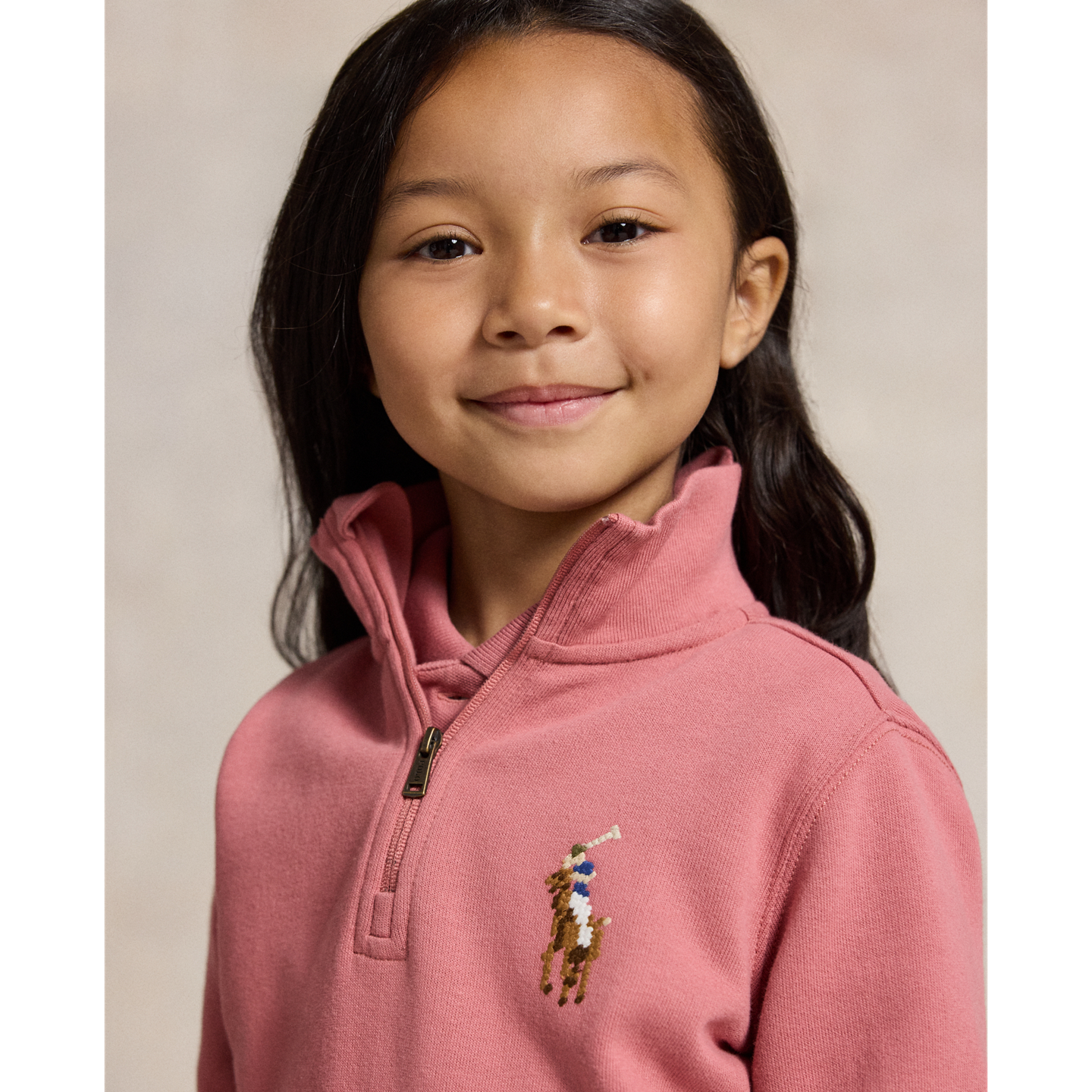 Детский свитер Ralph Lauren Quarter-Zip Fleece Pullover, цвет: Холщовый розовый — фото 3