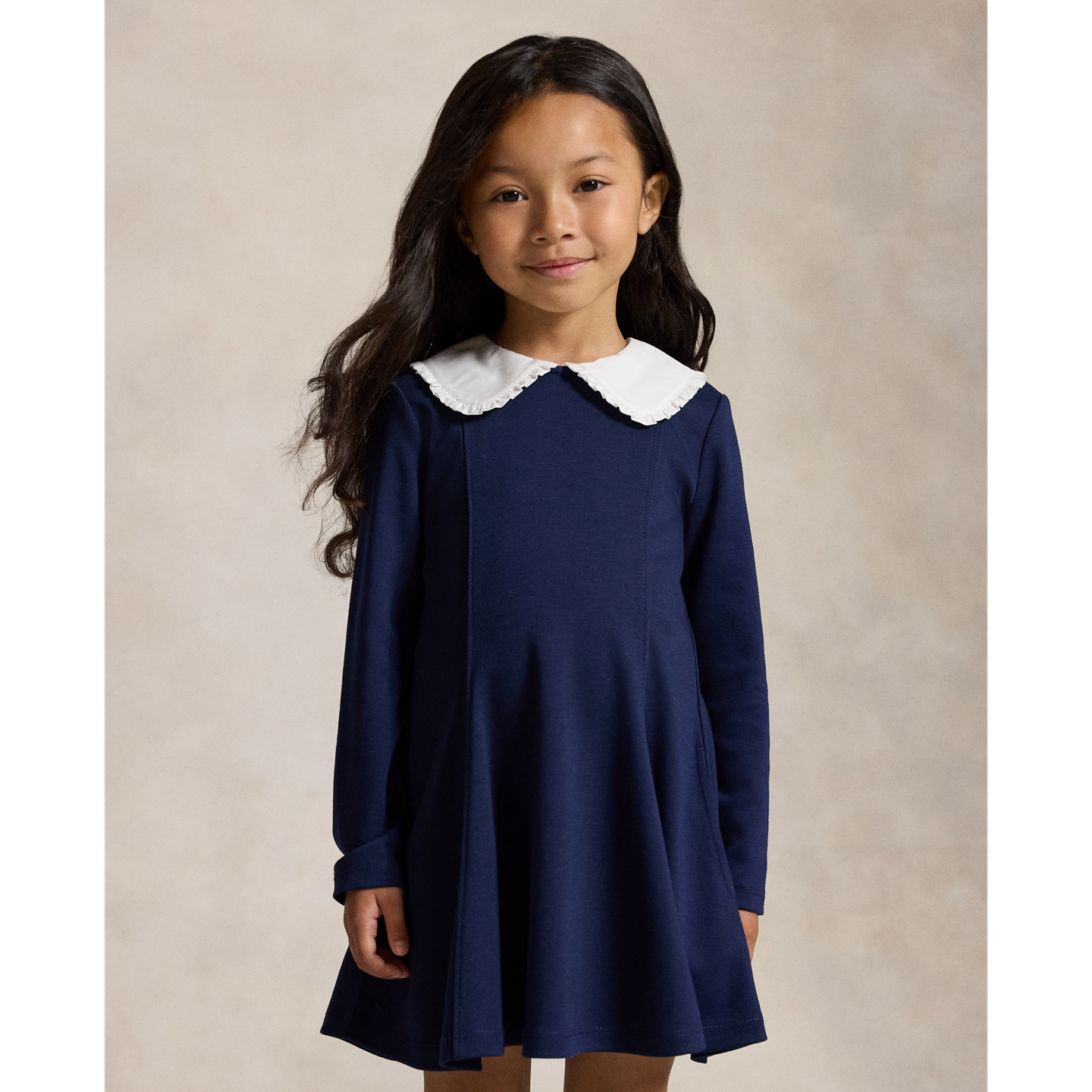 Детское платье Ralph Lauren Contrast-Collar Ponte, цвет: Тёмно-синий — фото 2