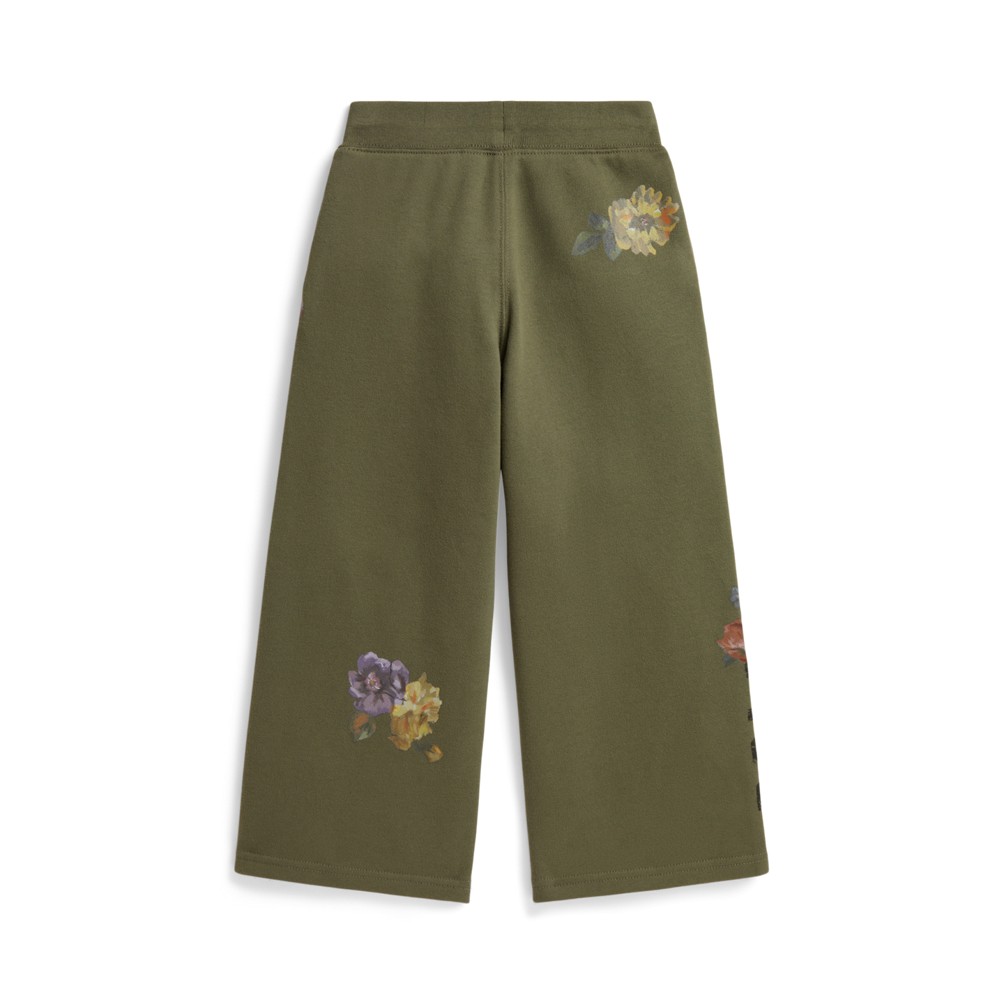 Детские брюки Ralph Lauren Floral Wide-Leg Fleece Sweatpant, цвет: Оливковый — фото 1
