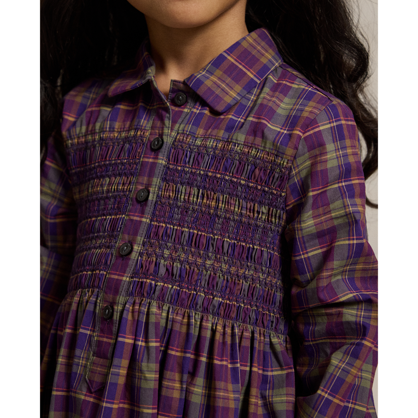 Детское платье Ralph Lauren Floral Cotton Poplin Shirtdress, цвет: Фиолетовый зелёный разноцветный клетчатый — фото 3