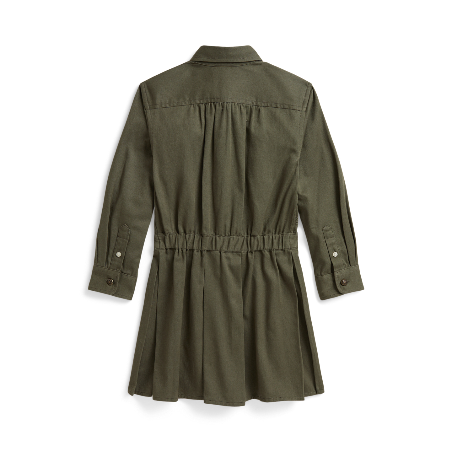 Детское платье Ralph Lauren Pleated Cotton Twill Shirtdress, цвет: Оливковый — фото 1